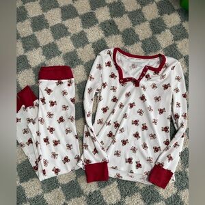 LUCKY BRAND white waffle knit long sleeve and pants pajama set teddy bear print